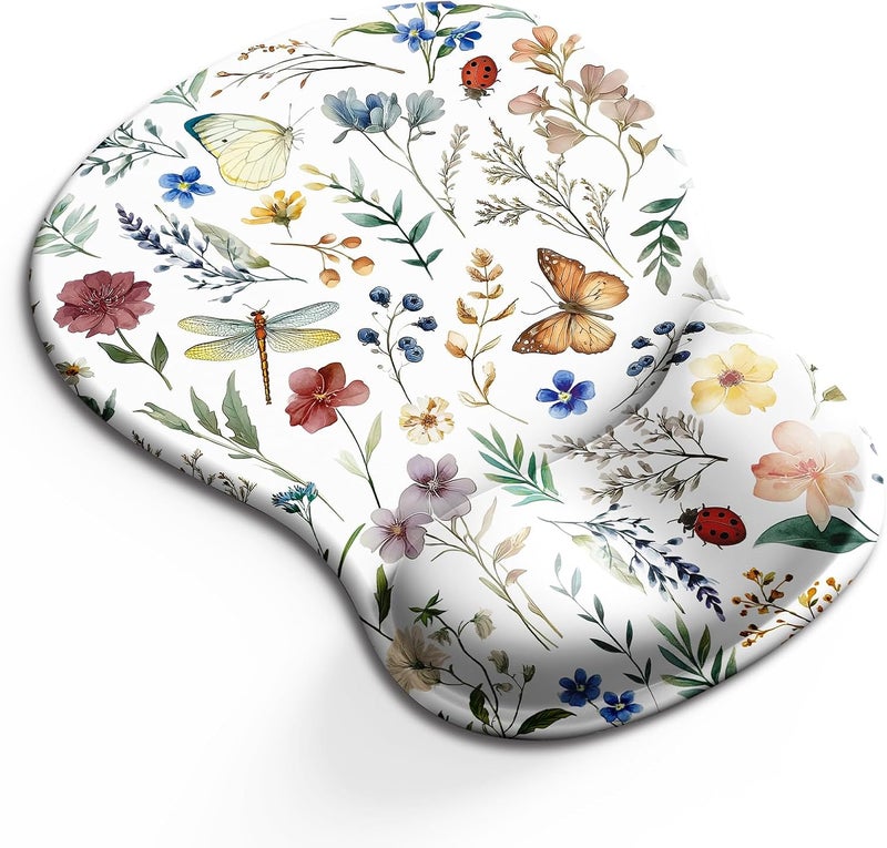 Blusabaca Mouse Pad with Wrist Rest, Butterfly Flower Ergonomic Mousepad Wrist Support for Desk, Gaming Mousepads for Wireless Mouse Computer Laptop Work Home Desk Accessories Office Supplies Decor - Image 1